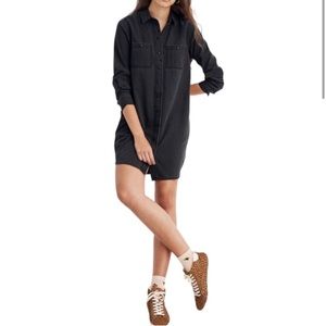 Madewell Button Front Washed Black Denim Shirt Dress